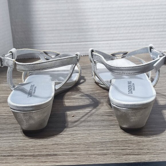 LONDON FOG Macey Demi-Wedge Dress Sandals size 8.5 silver with rhinestones - Picture 5 of 13